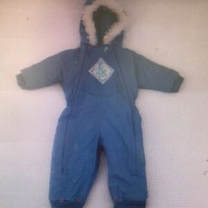 Blue Hooded Snowsuit with Fur Trim